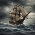 Ancient sailing vessel in stormy sea Royalty Free Stock Photo