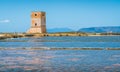 Nubia Tower at the Trapani salt flats. Sicily, southern Italy. Royalty Free Stock Photo