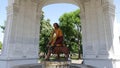 Ancient Samson fountain sculpture in Kiev on a spring day