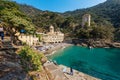 San Fruttuoso Abbey and Andrea Doria Tower - Genoa Liguria Italy Royalty Free Stock Photo