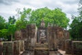 Ancient sandstone Buddha stand at Wat sri chum , Sukhothai Historical Park ,Sukhothai ,Thailand
