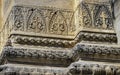 Ancient sandstone carvings in Prasat Hin Phimai Ancient Khmer castle Located in the historical park, Phimai District