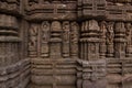 Ancient sandstone carvings on the walls of the ancient 13th century sun temple at Konark, Odisha, India. Royalty Free Stock Photo