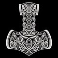 Ancient Scandinavian design. Thor's Hammer, Mjolnir, with wolf heads, lightning and a Celtic-Scandinavian pattern