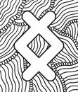 Ancient scandinavic rune ingwaz with doodle ornament background. Coloring page for adults. Psychedelic fantastic mystical artwork