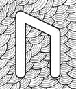 Ancient scandinavic rune urus with doodle ornament background. Coloring page for adults. Psychedelic fantastic mystical artwork.