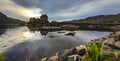 Ancient Scottish medieval buildings and beautiful landscape of traditional nature.