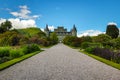 Ancient Scottish medieval buildings and beautiful landscape of traditional nature.