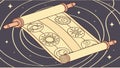Ancient Scroll with Cosmic Patterns, Mystical Celestial Document Art, vector design Generative AI Royalty Free Stock Photo