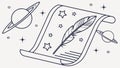 Ancient Scroll with Feather Pen and Cosmic Elements, vector design Generative AI Royalty Free Stock Photo