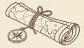 Ancient Scroll Map with Compass, Treasure Hunt Historical Travel, vector design Generative AI Royalty Free Stock Photo