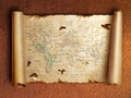 Ancient scroll map with curled edges Royalty Free Stock Photo