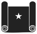Ancient scroll with a star symbol in the center, black and white vector icon Royalty Free Stock Photo
