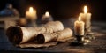Ancient Scrolls Mystery Candlelight Royalty Free Stock Photo