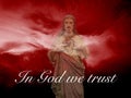 In God we trust sign across Jesus Christ Royalty Free Stock Photo
