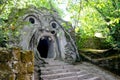 Ancient sculpture, Orcs Mouth, at the famous Parco dei Mostri, also called Sacro Bosco or Giardini di Bomarzo. Monsters
