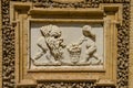 Ancient sculpture paintings on a fragment of the wall in the Villa Doria-Pamphili in Rome, Italy Royalty Free Stock Photo