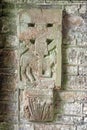 Ancient sculpture in the porch of the Parish Church, Holsworthy, Devon, UK.
