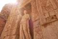 Ancient sculpture in ruins of ephesus in turkey. A ray of light Royalty Free Stock Photo