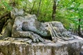 Ancient sculpture, Sleeping Girl, at the famous Parco dei Mostri, also called Sacro Bosco or Giardini di Bomarzo