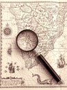 Ancient sea chart, magnifier Royalty Free Stock Photo