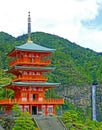 Ancient Seigantoji Temple Pagoda and Nachi Waterfall in Kii-Katsuura, Japan Royalty Free Stock Photo