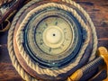 Ancient ship`s compass. Pirate background