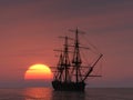 Ancient ship at sunset Royalty Free Stock Photo