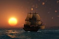 Ancient ship at sunset Royalty Free Stock Photo