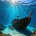 Ancient ship in the underwater Fantasy