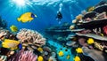 An ancient shipwreck is explored by a diver at the bottom of the sea, an underwater journey among the Great Barrier Reef Royalty Free Stock Photo