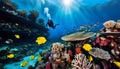 An ancient shipwreck is explored by a diver at the bottom of the sea, an underwater journey among the Great Barrier Reef Royalty Free Stock Photo