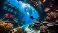 An ancient shipwreck is explored by a diver at the bottom of the sea, an underwater journey among the Great Barrier Reef Royalty Free Stock Photo