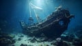 Ancient shipwreck resting on the ocean floor