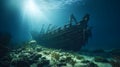 Ancient shipwreck resting on the ocean floor