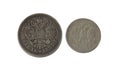 An ancient silver coins, Russian Empire during the reign of Nicholay 2 Royalty Free Stock Photo
