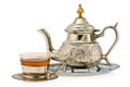 Ancient silver teapot and cup to tea Royalty Free Stock Photo