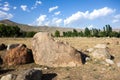 Ancient rock carving site with petroglyphs in Kyrgyzstan