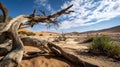 Ancient Skeleton of a Dead Tree in a Vast Desert Landscape Royalty Free Stock Photo
