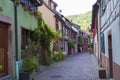 Beautiful colorful  street of medieval village Kaysersberg. Alsace. France Royalty Free Stock Photo