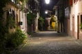 Beautiful colorful  street of medieval village Kaysersberg at night. Alsace. France Royalty Free Stock Photo