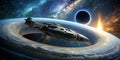 An ancient spaceship floating in space near a black hole Generative By AI