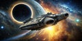 An ancient spaceship floating in space near a black hole Generative By AI