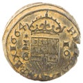 Ancient Spanish copper coin of King Felipe IV, 1664
