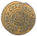 Ancient Spanish copper coin of King Felipe IV, 1664