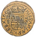 Ancient Spanish copper coin of King Felipe IV,1664