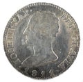 Ancient Spanish silver coin of the King Jose Napoleon. 1811. Coined in Madrid. Royalty Free Stock Photo