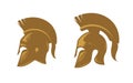 Ancient spartan helmet with feathered crest. Vector icons or symbols