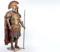 Ancient spartan trojan warrior in armor with weapons. White background, isolate. AI generated.