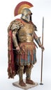 Ancient spartan trojan warrior in armor with weapons. White background, isolate. AI generated.